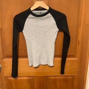 Brandy Melville Black and Grey Long Sleeve Bella Top, One Size